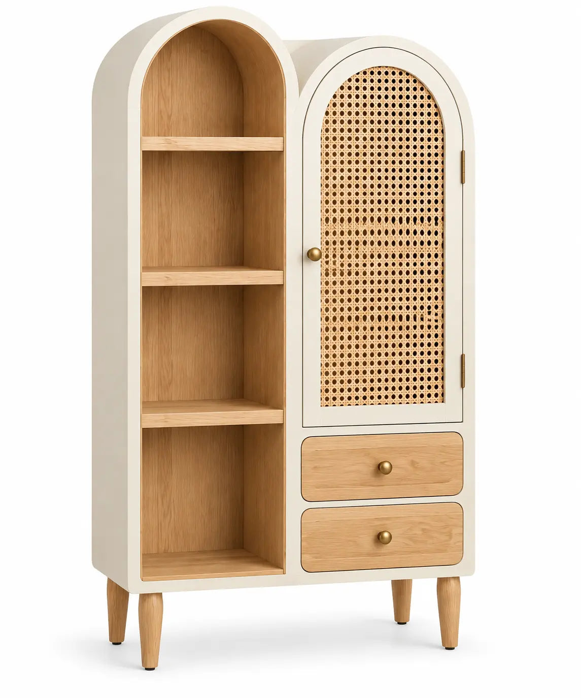 Libreria, ripiani laterali e anta intrecciata ad arco, beige/marrone