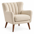 Poltrona, schienale alto a orecchioni e cuciture verticali, beige/marrone