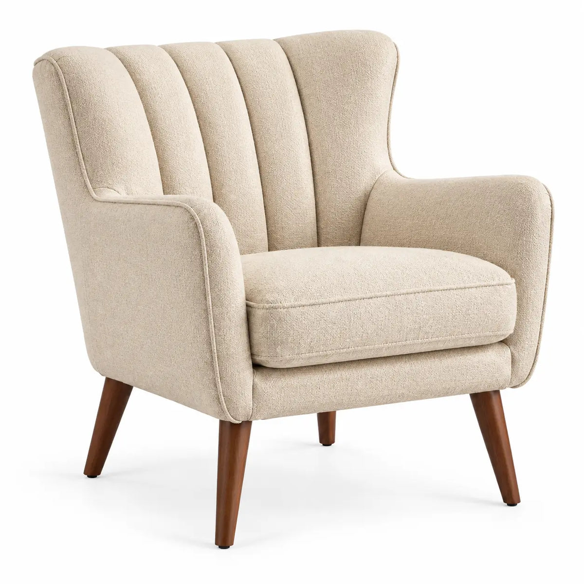 Poltrona, schienale alto a orecchioni e cuciture verticali, beige/marrone